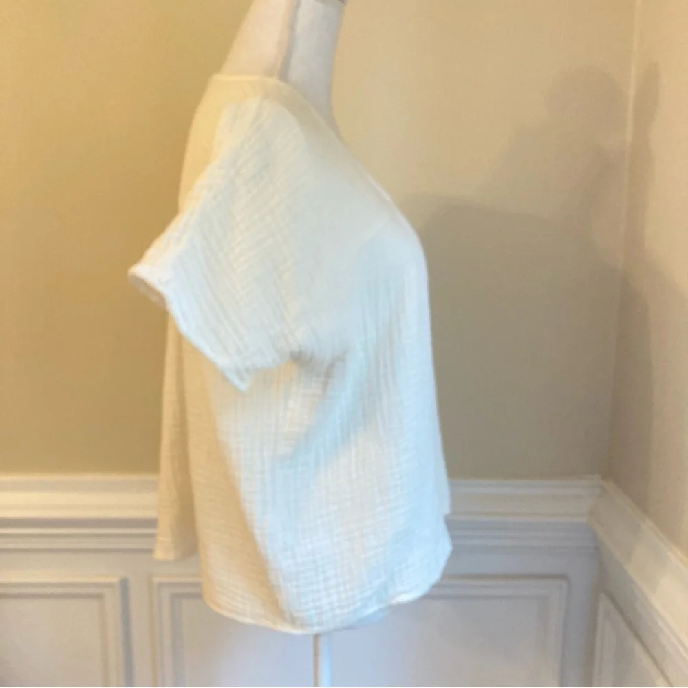 MADEWELL Cream Gauze V Neck Short Sleeve Top - Picture 4 of 9